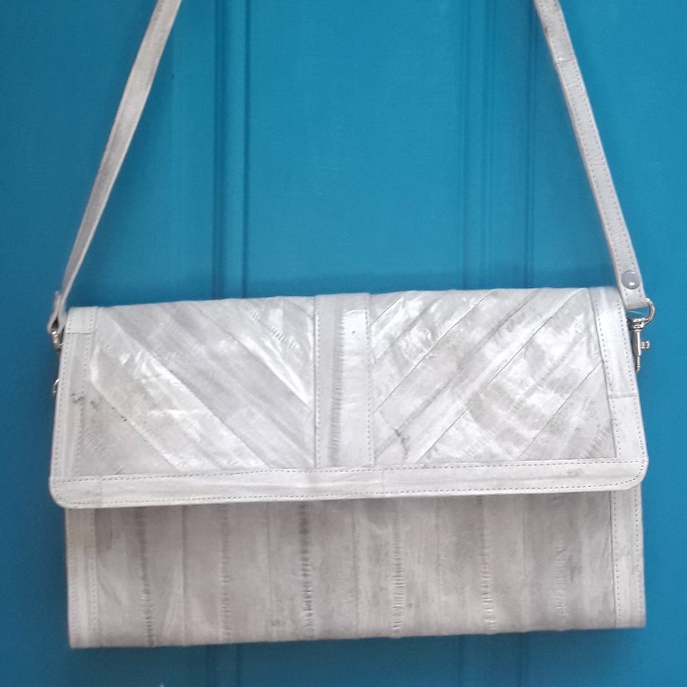 Softest Leather Vintage Handbag Purse Clutch with Strap Genuine Eelskin Bag